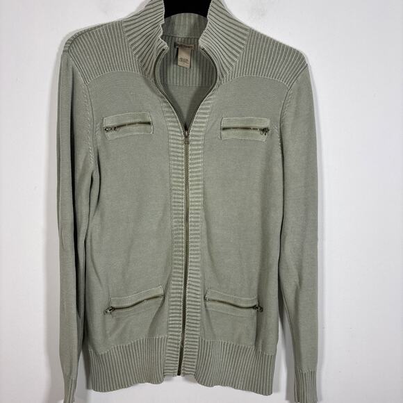 Ruff Hewn Men Large Cotton Knit Full Zip Front Cardigan Sweater Sage Green Vtg - Picture 1 of 5